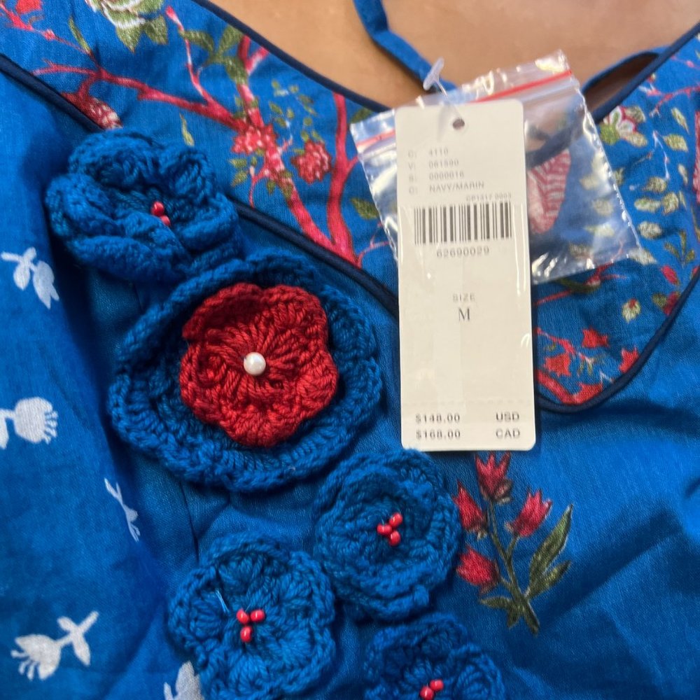 Anthropologie Blue Floral Crochet-Accented Tank Top - Picture 8 of 15